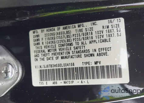 2014 Acura Rdx from USA, damaged, VIN 5J8TB3H55EL004156
